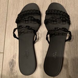 HERMES Rubber Chaine d'Ancre Rivage Sandals 39 Blk